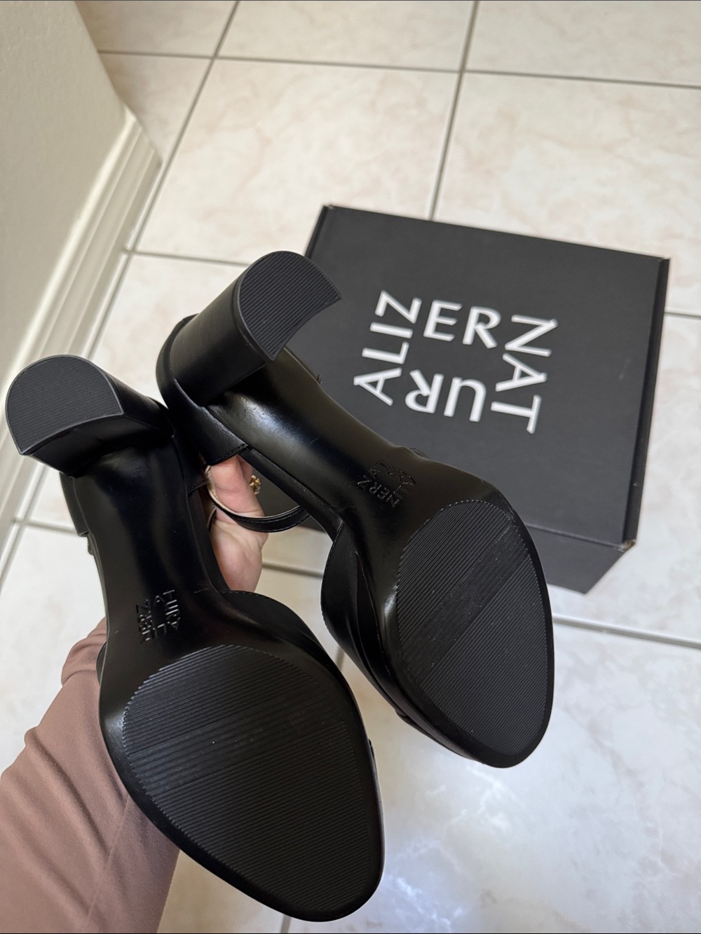 Naturalizer Black Leather Ankle-Strap Pumps - Picture 4 of 5